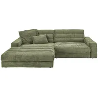 KAWOLA Ecksofa, Grün, Echtholz, 3-Sitzer, Füllung: Kaltschaum, Ottomane links,