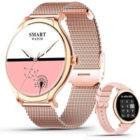 Smartwatch mit Telefonfunktion, Armbanduhr Damen Rund mit Pulsmesser Schlafmonitor Schrittzähler 128 Sportmodi Fitnessuhr Damenuhr für iOS Android