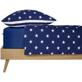 SCHIESSER Wendebettwäsche "Stars & Stripes aus weicher Baumwolle mit Sternenprint", blau, B/L: 155cm x 220cm, 1 Stk., 1 Stk., Feinbiber, B/L: 80cm x 80cm, 2 Stk.