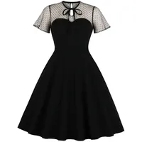 Ro Rox Cordelia Swing Kleid 1950er Polka Dot Retro Rockabilly Keyhole Sweetheart, Schwarz , XXXXL - 4XL