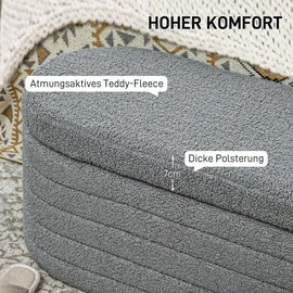 Homcom Sitzbank Polsterbank mit Stauraum, Teddy-Vlies-Optik, Holzbeine Hellgrau