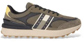 Tommy Jeans für Herren. EM0EM01537 Grünlich braune Turnschuhe aus technischem Leder (44), Wohnung, Schnürsenkel, Lässig