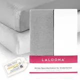 LaLoona baby bedding LaLoona Bettlaken Set für Matratzen 60x120 / 70x140 cm - 2X Baby Spannbetttuch Jersey aus 100% Baumwolle für Babybett und Kinderbett, Oeko-TEX® schadstoffgeprüft - 2 Stück (Weiß Grau)
