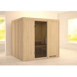 Woodfeeling Karibu Sauna Sodin mit Fronteinstieg 68 mm-Ohne Ofen-ohne Dachkranz-Ganzglastür in Graphit-Optik inkl. 8-teiligem gratis Zubehörpaket (Gesamtwert 191,92€)