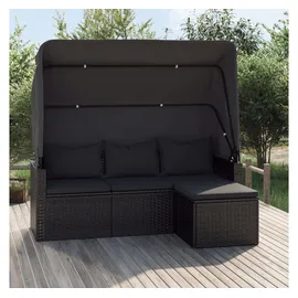 vidaXL 3-Sitzer-Gartensofa mit Dach und Fußhocker Schwarz Poly Rattan