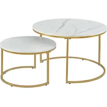 [en.casa] Couchtisch Christchurch 2er Set Marmoroptik, Weiß/Gold