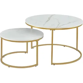 [en.casa] Couchtisch Christchurch 2er Set Marmoroptik, Weiß/Gold