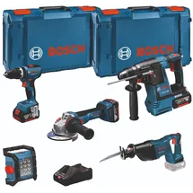 Bosch Combo Kit 18V-Set mit 5 Werkzeugen: GSB + GBH + GWS + GSA + GLI + 3 x Akku