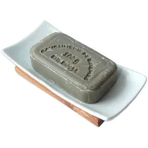 D.O.M. Die Olivenholz Manufaktur Seifenablage Porzellan auf Olivenholzfuß