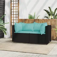 vidaXL Garten-Ecksofas mit Kissen 2 Stk. Schwarz Poly Rattan