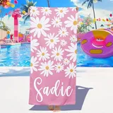 Dihope Strandtuch Personalisiert mit Namen Sandfreies Microfaser Handtücher Badetuch Groß Schnelltrocknend Stranddecke,Margerite