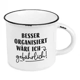 Grafik-Werkstatt Kaffeetasse vintage| Keramik Becher zum verschenken | 400 ml | Besser organisiert wäre ich gefährlich, Gelb