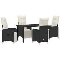 VidaXL 5-teiliges Garten-Esszimmer-Set mit Kissen Schwarz Poly Rattan.