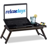 Relaxdays Bambus Laptoptisch, HBT: 24x60x35cm, höhenverstellbarer Laptopständer für Bett und Sofa, mit Schublade, braun
