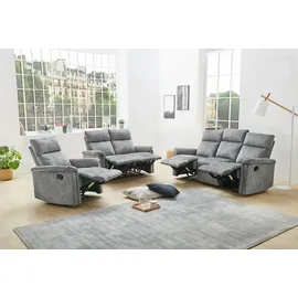 luma-home schönes für dein zuhause 3-SITZER-RELAXSOFA 180/90/100 cm Federkern, Liegefunktion verstellbar durch halbautomatische Relaxfunktion, Velours Vintage Grau / 15128