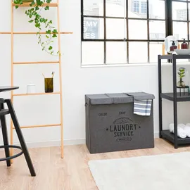 Dune Design Wäschekorb 3 Fächer - 84L Wäschesammler Anthrazit mit Deckel - Wäsche Organizer