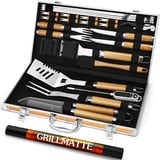 Grilliance 26 Stücke Edelstahl Grillzubehör Set Hochwertiger BBQ Grillbesteck Koffer Perfektes Grillwerkzeug Set für Männer Geschenk mit Tragbarer Aufbewahrungskoffer und Fleischthermometer Gelb