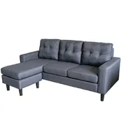 Polstercouch mit variabler Ottomane Reva Grau Dreisitzer mit Hocker Ecksofa HTI-