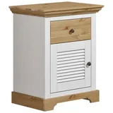 otto home Nachtkommode OTTO HOME "Rauna, Landhausstil, edles Design mit Lamellen und Kassetten, 2 Farben", weiß (weiß, honig), B:56cm H:69cm T:39cm, Massivholz, Sideboards, FSC zertifiziertes Kieferholz, massive Qualität mit viel Stauraum
