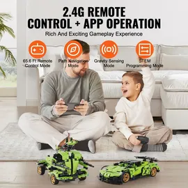 Vevor STEM-Bauspielzeug für Kinder, 2-in-1-Bausteine mit 461 Teilen, ferngesteuerte Autobausätze, ferngesteuertes und per App gesteuertes Auto/Roboter, RC STEM-Roboter-Bauset, Geschenke für Jungen und Mädchen im Alter von 6, 7, 8, 9, 10, 11 und 12+