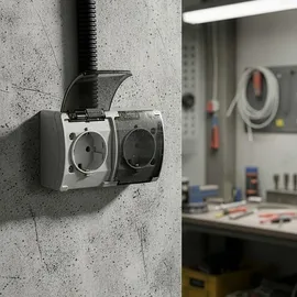 Doktorvolt Aufputzsteckdose IP44 französisch mit Klappdeckel Grau/Weiß