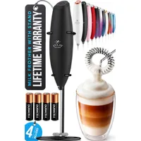 Zulay Kitchen Milchaufschäumer Elektrisch, Batterie Elektrischer Milchaufschäumer Stab, Milchschäumer für Kaffee, Milch, Shakes - Milchschäumer Aufschäumer Stab - Electric Milk Frother - Schwarz