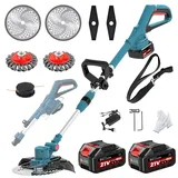 Rasentrimmer für Makita-Akkus mit 4 Klingentypen, Rasentrimmer mit Akku 2 4,0Ah und Unkrautbürste, 4-in-1 Akku Freischneider-Rasenkantenschneider für Garten Trimming, 180° Faltbar, 90° Trimmwinkel