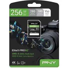 PNY EliteX-PRO60 Klasse 10 U3 V60 UHS-II SDXC Flash-Speicherkarte, EliteX-PRO 60, P-SD256V60280EXP6-GE