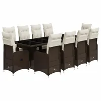 vidaXL 11-tlg Garten-Bistro-Set mit Kissen Braun Poly Rattan Modell 5