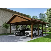 SKANHOLZ Doppel-Carport Wallgau 6,20 x 6,00 m braun mit Pfostenanker