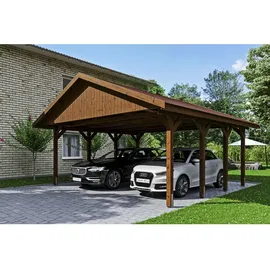 SKANHOLZ Doppel-Carport Wallgau 6,20 x 6,00 m braun mit Pfostenanker