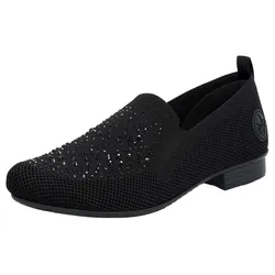 Slipper RIEKER, Damen, Gr. 36, schwarz, Textil, elegant, Schuhe, Loafer, Business Schuh mit Strass-Steinchen verziert