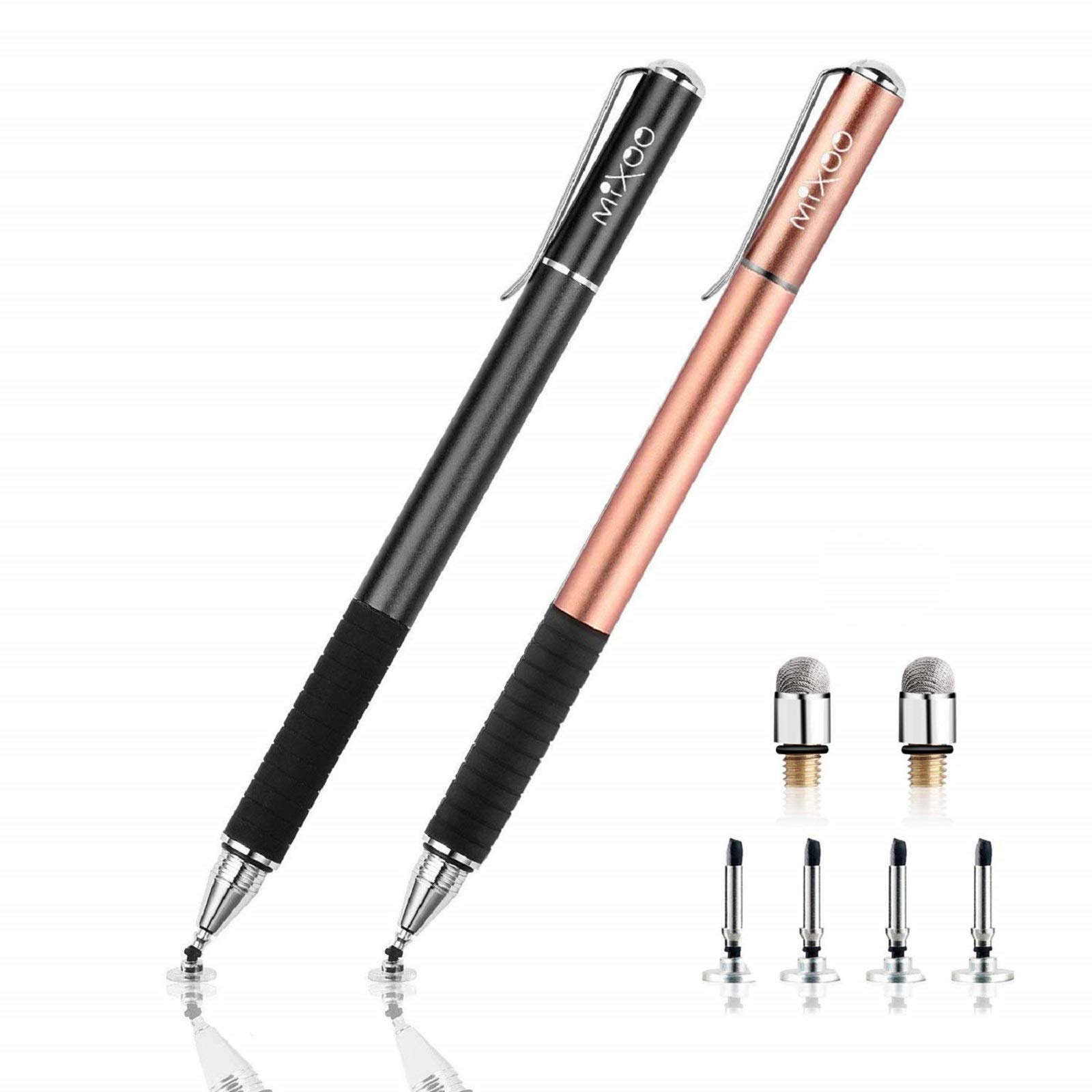 Mixoo Stift Präzision Disc Eingabestift Touchstift Stylus 2 in 1 Kapazitive Touchscreen Stift, kompatibel für Smartphones &Tablets (Shwarz + Roségold)