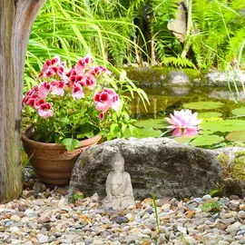 Relaxdays Buddha Figur sitzend, wetterfest, frostsicher, Gartenstatue, Zen Dekofigur HBT: 17,5 x 10,5 x 7,5cm, cremeweiß