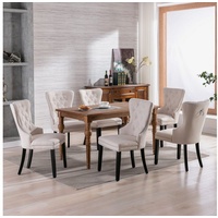 Ulife Stuhl mit Eichenbeinen, Knopf, Chromklopfer und Nagelkopfbesatz (6 St), Küchenstuhl Wohnzimmer Lounge Freizeitstuhl beige