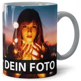PR Print Royal Foto-Tasse zum selbst gestalten mit Foto und Text/mit individuellen Druck in Profiqualität/Personalisierte Geschenk-Idee mit Bild/XXL-Druck/Grau