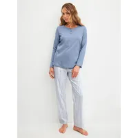 CALIDA Schlafanzug Striped Dreams Blau 40/42