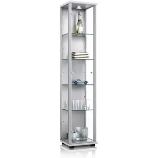 K-Möbel Glasvitrine Silber, Glas, 4 Fächer, Rechteckig, 37x176x33 cm, Wohnzimmer, Wohnwände, Vitrinenschränke