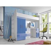 JVmoebel Hochbett Blaues Hochbett Etagenbett Kinderzimmer mit Schrank Schreibtisch