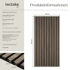Tectake Akustikpaneel Eiche dunkel 4 St. 60 x 120 x 2,1 cm