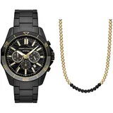 Armani Exchange Herren Schwarze Edelstahl-Uhr und Gold-Ton Halskette, Set