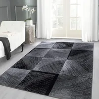 Carpettex Teppich Wohnzimmer Kurzflor 280 x 370 cm Schwarz Modern Kariert Design -Teppich Schlafzimmer Flauschig Extra Weich Waschbar Küchenteppich Teppich Esszimmer Kinderzimmer Wohnzimmerteppich