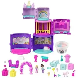 MATTEL HHJ11 Polly Pocket Ausklappspaß-Schatulle Einhorn-Torte, niedliches Design, 25 Zubehörteile