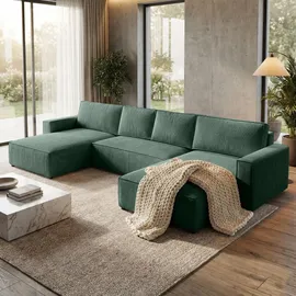 beautysofa | Ecksofa PARYS U - 390 cm, Ecksofas mit Schlaffunktion und Bettkasten, Modernes Schlafsofa in Grün - Grün