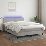 vidaXL Boxspringbett mit Matratze & LED Hellgrau 140x200 cm Stoff