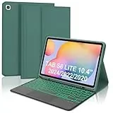 WAVATA Tastatur für Samsung Galaxy Tab S6 Lite 10.4" 2024/2022/2020 mit Touchpad, Hülle Tastatur für Samsung Tab S6 Lite Keyboard Cover Magnetische Beleuchtete QWERTZ Layout, Dunkelgrün