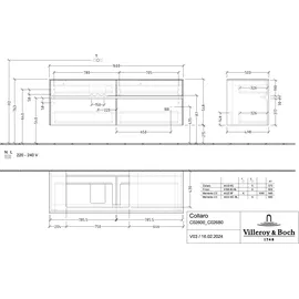 Villeroy & Boch Collaro Waschtischunterschrank C026B0VL 160x54,8x50cm, Waschtisch links, LED-Beleuchtung 12W, Volcano black