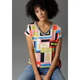 Aniston CASUAL T-Shirt im Material- und Mustermix blau|bunt|grün|rosa|rot|schwarz 46 EU