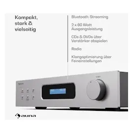 Auna Art22 Amplifier DAB+ BT HiFi-Verstärker DAB+/FM Radio Weiß / Silber-Metallic