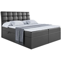 ALTDECOR Boxspringbett mit Matratze(20 cm hoch) und Topper(4 cm hoch), Polsterbett mit Kopfteil und Bettkasten - BRUGO - 180x200 - H4/Schwarz Kunst...